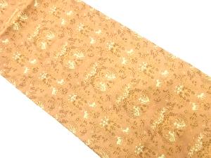 向かい動物に花鳥更紗模様織り出し　名古屋帯